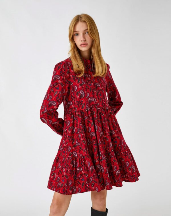 Floral Winter Dress Long Sleeve Ruffle Buttoned