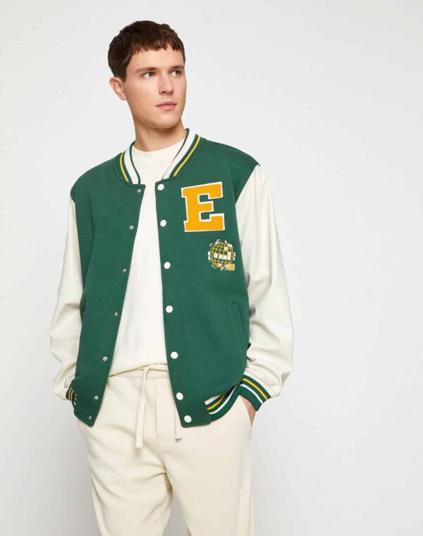 College Jacket Bomber Collar Embroidered Detailed Snap Buttons Pocket - Image 2