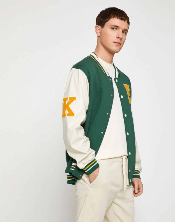 College Jacket Bomber Collar Embroidered Detailed Snap Buttons Pocket - Image 3